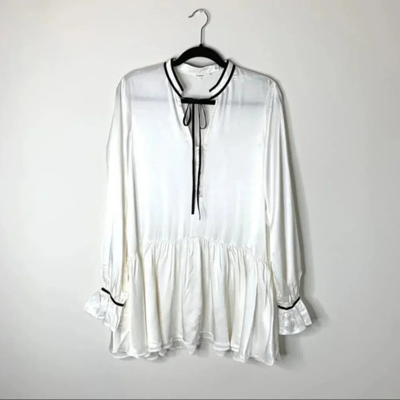 Revolve Tularosa Malia Mini Dress Shift Ivory Neck Tie Ruffle flare Sleeve XS - Picture 8 of 16
